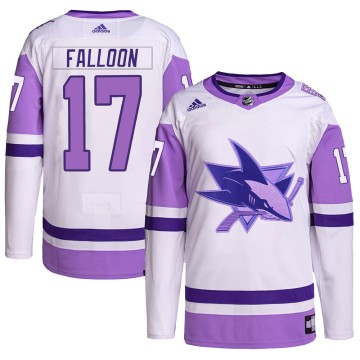 Authentic Adidas Youth Pat Falloon San Jose Sharks Hockey Fights Cancer Primegreen Jersey - White/Purple