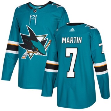 Authentic Adidas Youth Paul Martin San Jose Sharks Teal Home Jersey - Green