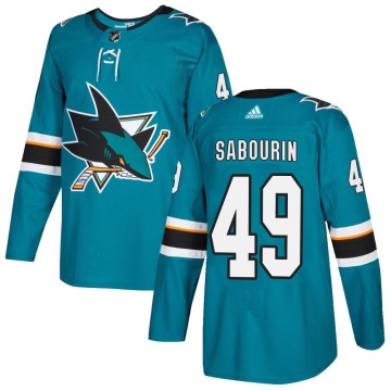 Authentic Adidas Youth Scott Sabourin San Jose Sharks Home Jersey - Teal