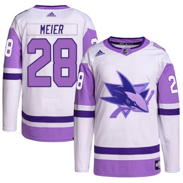 Authentic Adidas Youth Timo Meier San Jose Sharks Hockey Fights Cancer Primegreen Jersey - White/Purple