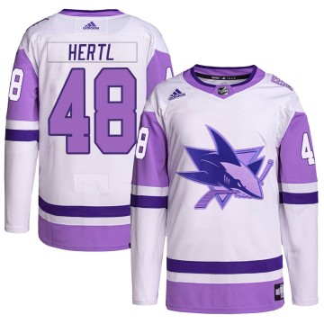 Authentic Adidas Youth Tomas Hertl San Jose Sharks Hockey Fights Cancer Primegreen Jersey - White/Purple