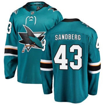 Breakaway Fanatics Branded Men's Filip Sandberg San Jose Sharks Home Jersey - Teal