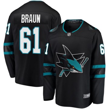Breakaway Fanatics Branded Men's Justin Braun San Jose Sharks Alternate Jersey - Black
