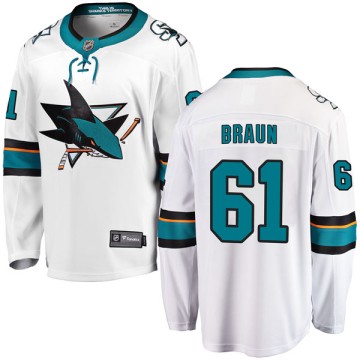Breakaway Fanatics Branded Men's Justin Braun San Jose Sharks Away Jersey - White