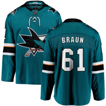 Breakaway Fanatics Branded Men's Justin Braun San Jose Sharks Home Jersey - Teal
