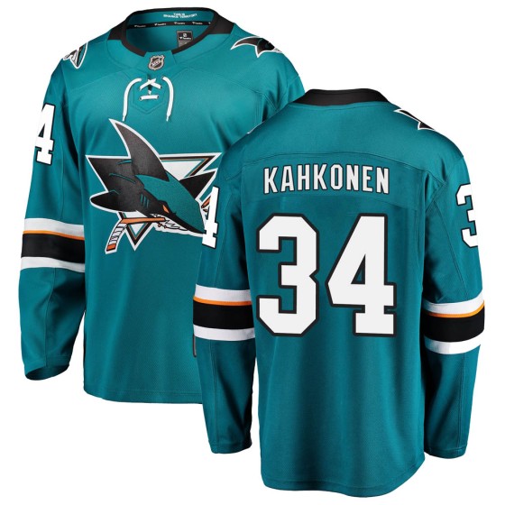 Breakaway Fanatics Branded Men's Kaapo Kahkonen San Jose Sharks Home Jersey - Teal