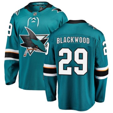 Breakaway Fanatics Branded Men's Mackenzie Blackwood San Jose Sharks Teal Home Jersey - Black