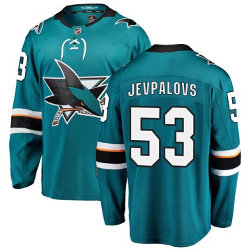 Breakaway Fanatics Branded Men's Nikita Jevpalovs San Jose Sharks Home Jersey - Teal