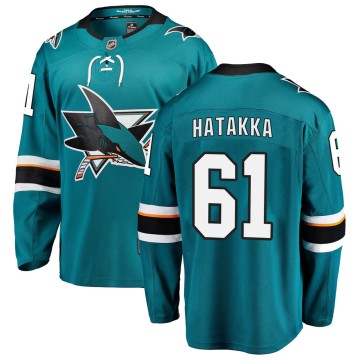 Breakaway Fanatics Branded Men's Santeri Hatakka San Jose Sharks Home Jersey - Teal