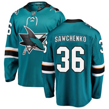 Breakaway Fanatics Branded Men's Zach Sawchenko San Jose Sharks Home Jersey - Teal