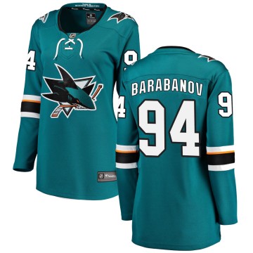 Breakaway Fanatics Branded Women's Alexander Barabanov San Jose Sharks Home Jersey - Teal