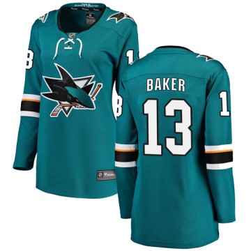 Breakaway Fanatics Branded Women's Jamie Baker San Jose Sharks Home Jersey - Teal