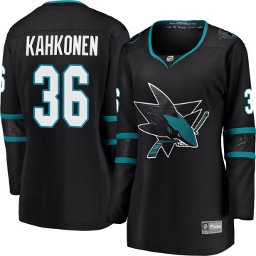 Breakaway Fanatics Branded Women's Kaapo Kahkonen San Jose Sharks Alternate Jersey - Black