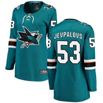 Breakaway Fanatics Branded Women's Nikita Jevpalovs San Jose Sharks Home Jersey - Teal