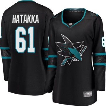 Breakaway Fanatics Branded Women's Santeri Hatakka San Jose Sharks Alternate Jersey - Black
