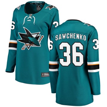 Breakaway Fanatics Branded Women's Zach Sawchenko San Jose Sharks Home Jersey - Teal