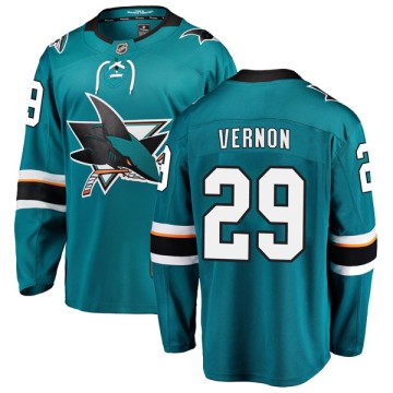 Breakaway Fanatics Branded Youth Mike Vernon San Jose Sharks Home Jersey - Teal